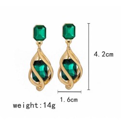 Pendants d'oreilles géométriques en gemme verte & diamant